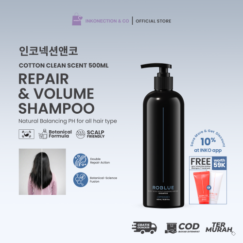 ROBLUE - Bundling Shampoo + Treatment Perfume Cotton Clean 500ml, FREE 2pcs shampoo cotton clean 50mL + 2pcs treatment cotton clean 50mL (200mL total)