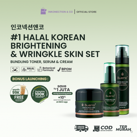 Bundling bueno Icheon Rice Core Full set BONUS LAUNCHING : 1. SAVE Rp 1JUTA during launching period (total Discount 59%) 2. FREE Rose Floral Cleanser 30mL Rp 99.000 3. Get 100K Voucher for next CO Bueno (min. order 300K, Claim after give 5star review